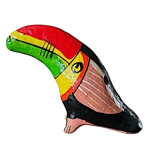 Handmade Terracotta Clay Bird Parrot Whistle 5” Folk Art Figurine Decor
